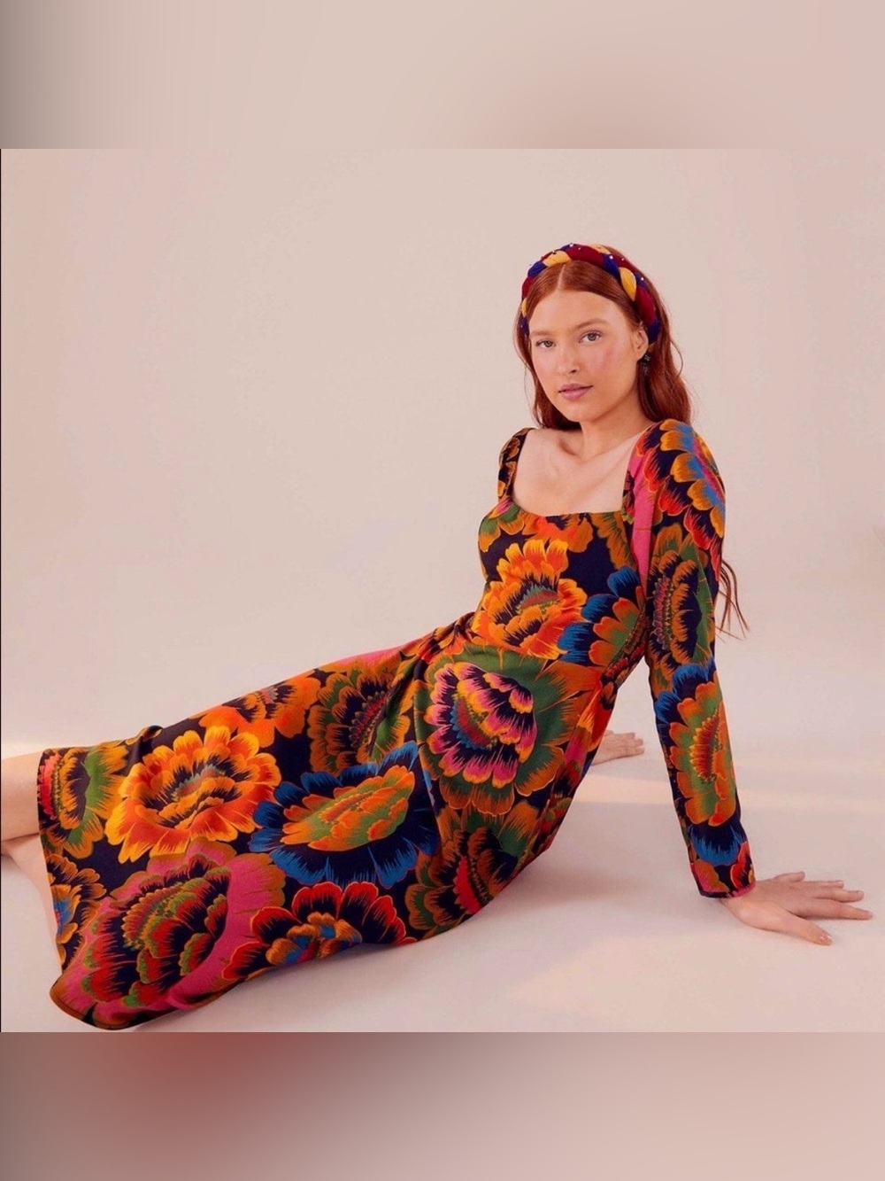 Farm Rio Colorful Flowers Midi Dress